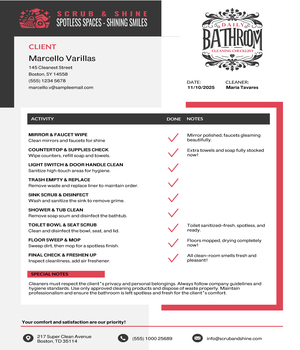 Daily Bathroom Cleaning Checklist Template