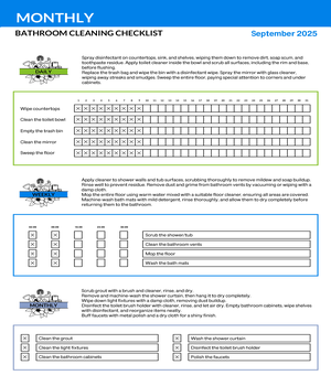 Monthly Bathroom Cleaning Checklist Template