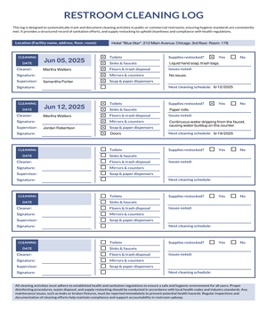 Restroom Cleaning Log Template