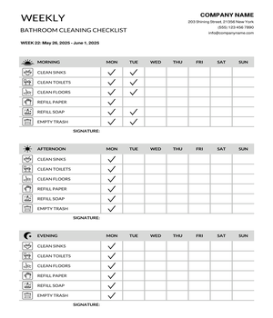 Weekly Bathroom Cleaning Checklist Template